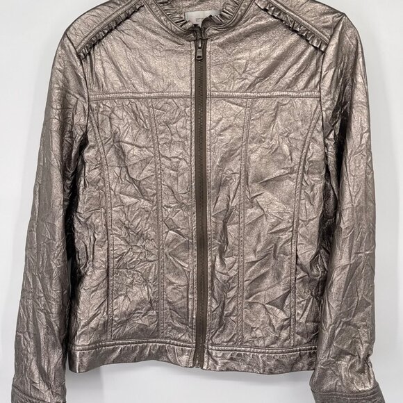 Erin London Womens faux leather metallic Jacket size medium Zip-Up pockets - Picture 6 of 16